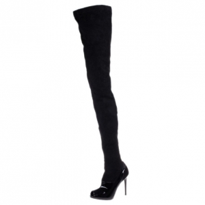 Pre Owned Stella McCartney Black Patent Leather and Suede Over The Knee Boots Size 37.5