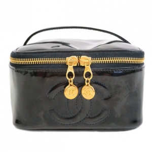 Pre Owned Chanel Black Patent Vanity Bag