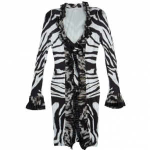 Pre Owned Roberto Cavalli Animal Print Ruffle Dress M