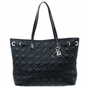 Pre Owned Dior Black Coated Canvas Cannage Tote