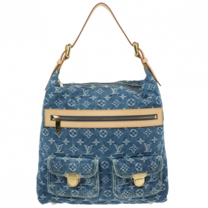 Pre Owned Louis Vuitton Blue Denim Monogram Baggy GM