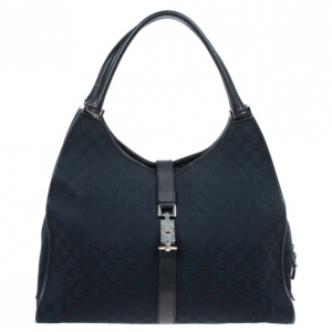 Pre Owned Gucci Black Piston Monogram Canvas Large Hobo