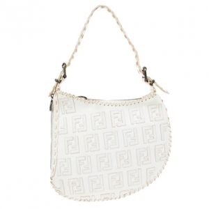 Pre Owned Fendi White Monogram Embossed Leather Ostrik Hobo