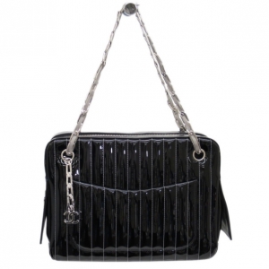 Pre Owned Chanel Black Patent Mademoiselle Shoulder Bag