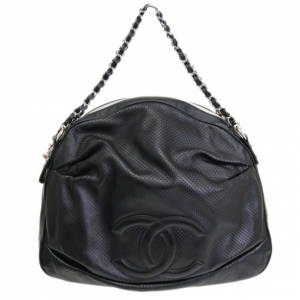Pre Owned Chanel Black Leather Perforated CC Logo Hobo