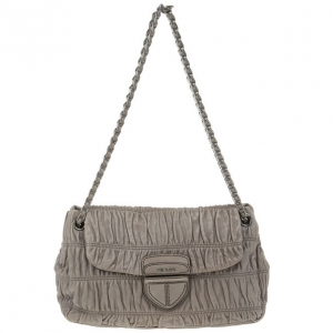 Pre Owned Prada Grey Napa Gaufre Chain Shoulder Bag