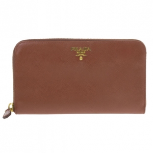 Pre Owned Prada Brown Saffiano Zip Around Wallet
