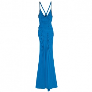 Pre Owned Roberto Cavalli Embellished Strap Teal Maxi Dress S