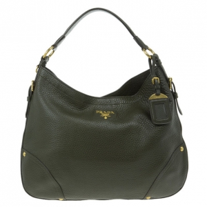 Pre Owned Prada Dark Green Vitello Daino Snap Hobo