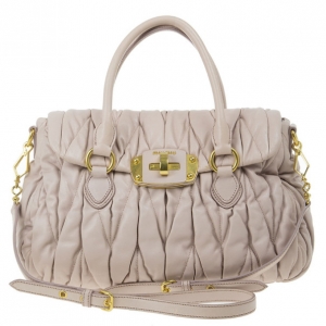Pre Owned Miu Miu Pink Leather Matelasse Turnlock Satchel