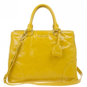 Pre Owned Miu Miu Yellow Vitello Shine Tote