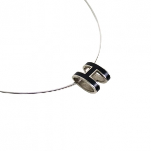 Pre Owned Hermes Black Laquered Pop H Pendant Necklace