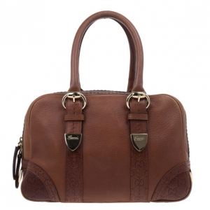 Pre Owned Gucci Brown Micro Guccissima Trim Medium Boston Bag