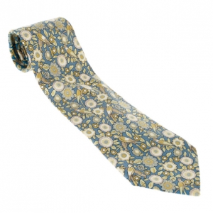 Pre Owned Hermes Blue and Green Floral Silk Tie