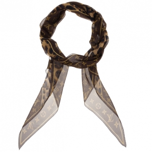 Pre Owned Louis Vuitton Leopard and Monogram Silk Scarf