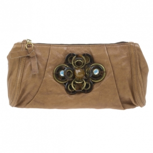 Pre Owned Chloe Brown Leather Embellished Clutch