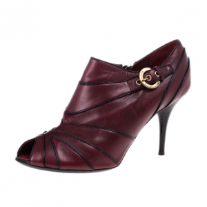 Pre Owned Louis Vuitton Purple Leather Marlene Peep Toe Ankle Boots Size 39.5