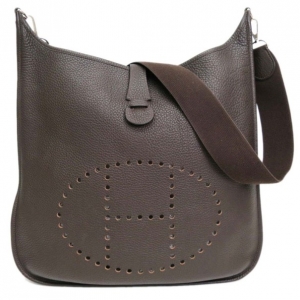 Pre Owned Hermes Brown Leather Traurillon Clemence Evelyne Shoulder Bag TGM