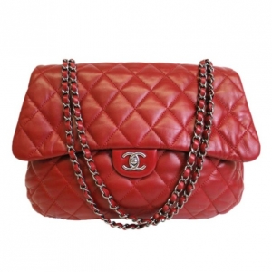 Pre Owned Chanel Red Leather Single Flap Bubble Bag