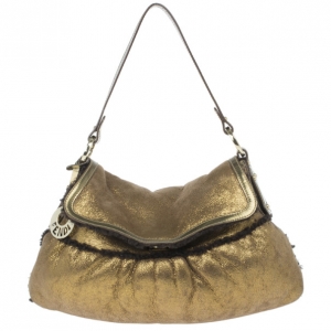 Pre Owned Fendi Gold Metallic Chef Shoulder Hobo