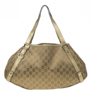 Pre Owned Gucci Gold Metallic Monogram Abbey D-Ring Tote
