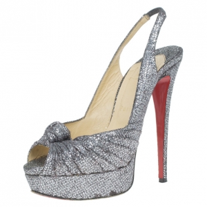 Pre Owned Christian Louboutin Black Glittered Jenny Platform Slingback Sandals Size 38