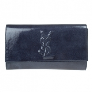 Pre Owned Saint Laurent Paris Blue Patent Leather Belle De Jour Clutch