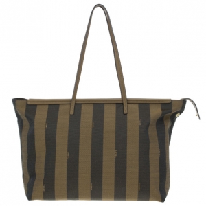 Pre Owned Fendi Brown Canvas Pequin Roll Tote