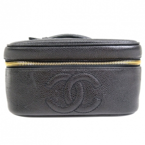 Pre Owned Chanel Black Caviar Vanity East West Bag