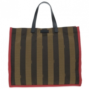 Pre Owned Fendi Brown Canvas Striped Tote
