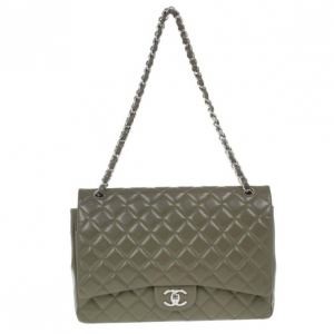 Pre Owned Chanel Olive Green Caviar Maxi Flap Bag
