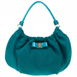 Pre Owned Salvatore Ferragamo Green Nylon Hobo