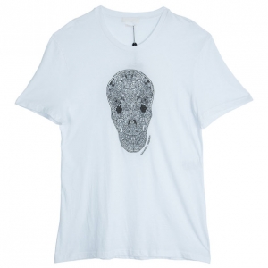 Pre Owned Alexander McQueen Men's White Embroidered Skull T-shirt L
