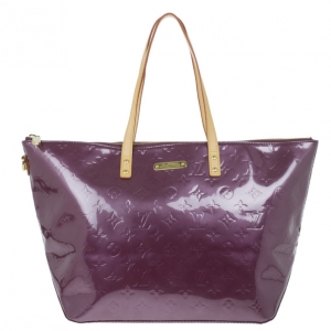 Pre Owned Louis Vuitton Violette Vernis Monogram Bellevue GM Tote