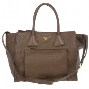 Pre Owned Prada Brown Palissandro Vitello Daino Leather Top Handle Bag