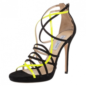 Pre Owned Jimmy Choo Yellow and Black Suede Myth Strappy Sandals Size 40