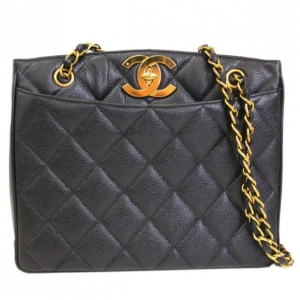 Pre Owned Chanel Black Caviar Shoulder Tote