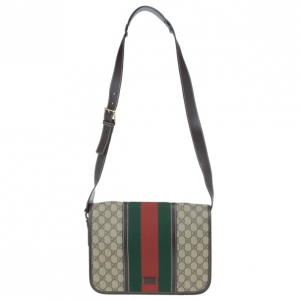 Pre Owned Gucci Brown GG Guccissima Leather Web Stripe Flap Messenger