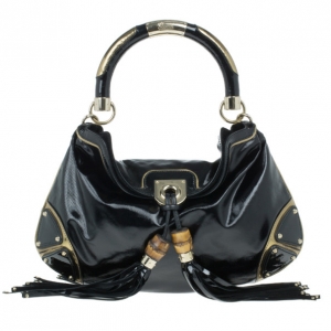 Pre Owned Gucci Black Patent Leather Indy Hobo