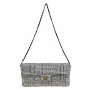 Pre Owned Chanel Black Tweed Quilted East West Flap Bag
