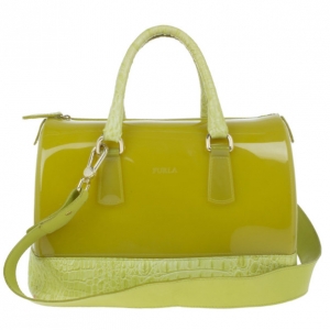 Pre Owned Furla Green Croc Embossed Candy Satchel