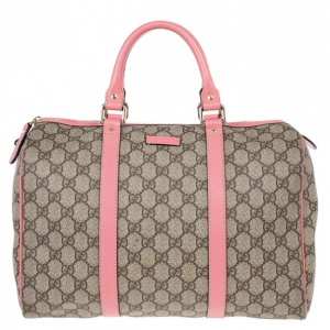 Pre Owned Gucci Pink Web Original GG Canvas Boston Bag