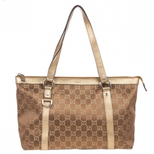 Pre Owned Gucci Metallic Monogram Crystal Medium Abbey Tote