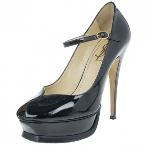 Pre Owned Saint Laurent Paris Black Patent Tribute Mary Jane Pumps Size 38.5