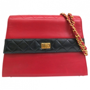 Pre Owned Chanel Red and Black Lambskin Shoulder Bag