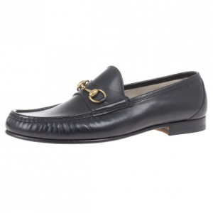 Pre Owned Gucci Black Leather 1953 Horsebit Loafers Size 45.5