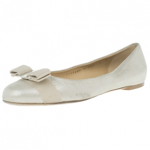 Pre Owned Salvatore Ferragamo Metallic Varina Ballet Flats Size 38.5