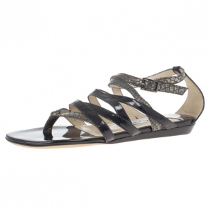 Pre Owned Jimmy Choo Patent and Snake Embossed Leather Thong Gladiator Sandals Size 38.5
