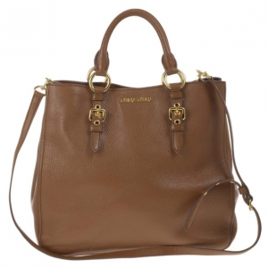 Pre Owned Miu Miu Brown Leather Textured Tote