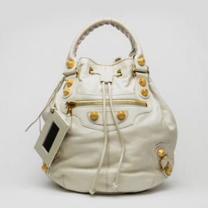 Pre Owned Balenciaga Giant 12 Rose Gold Mini Pompon Gris Tarmac Handbag